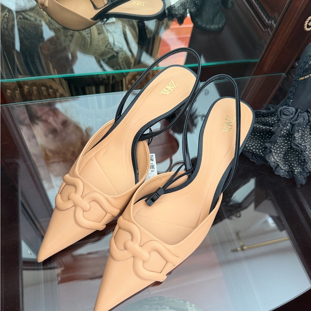 Zara Beige Slingback Heels